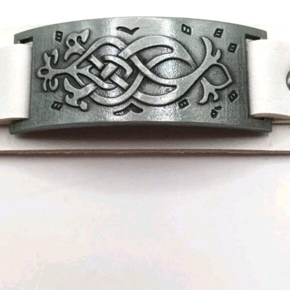 Tribal White Vegan Leather Bracelet-New 8 Inches Unisex New - Picture 5 of 8